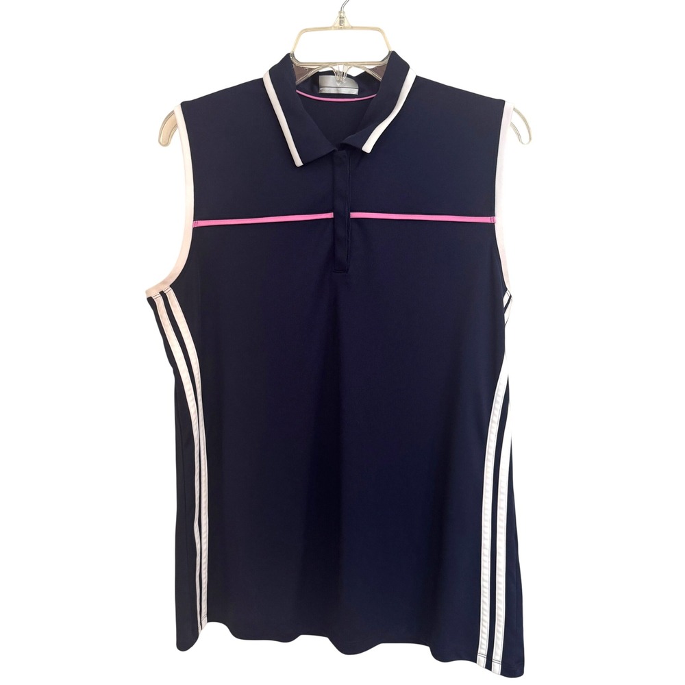 Callaway Opti-Dri Womens XL Sleeveless Golf Polo Navy Blue Pink Stripe Athletic